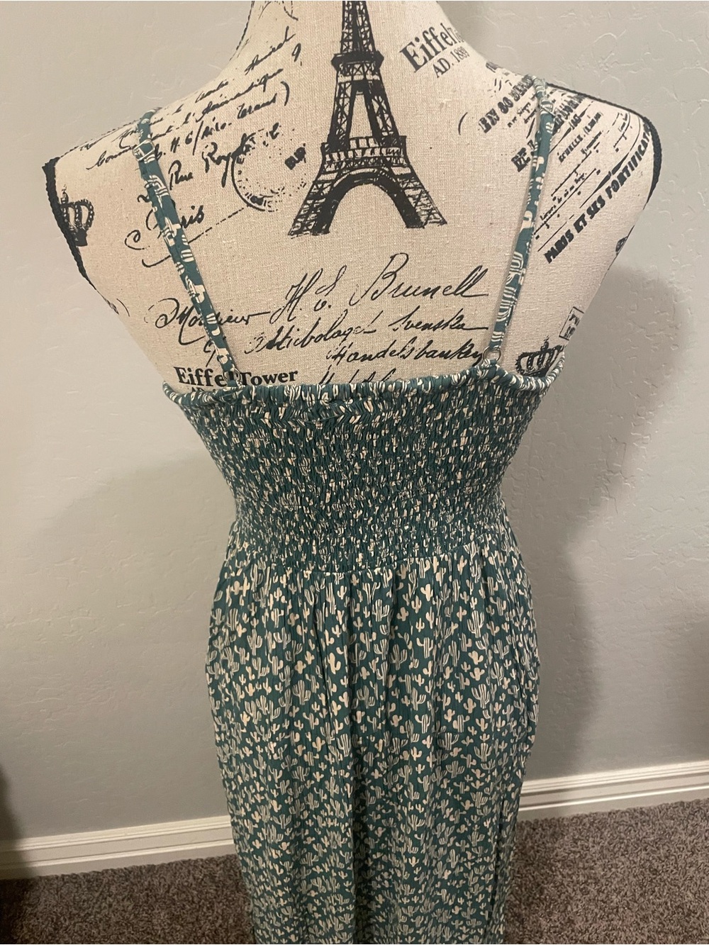 Angie Green Maxi Dress with White Cactus Print and Twist Front - Picture 3 of 8